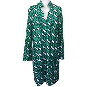 Jude Connally Kate Stand Collar dress, blue/green, preppy, travel, effortless